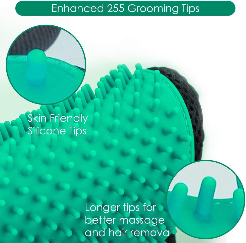 Pet Hair Removal Glove with 255 Silicone Tips for Dogs & Cats - Green - image 3