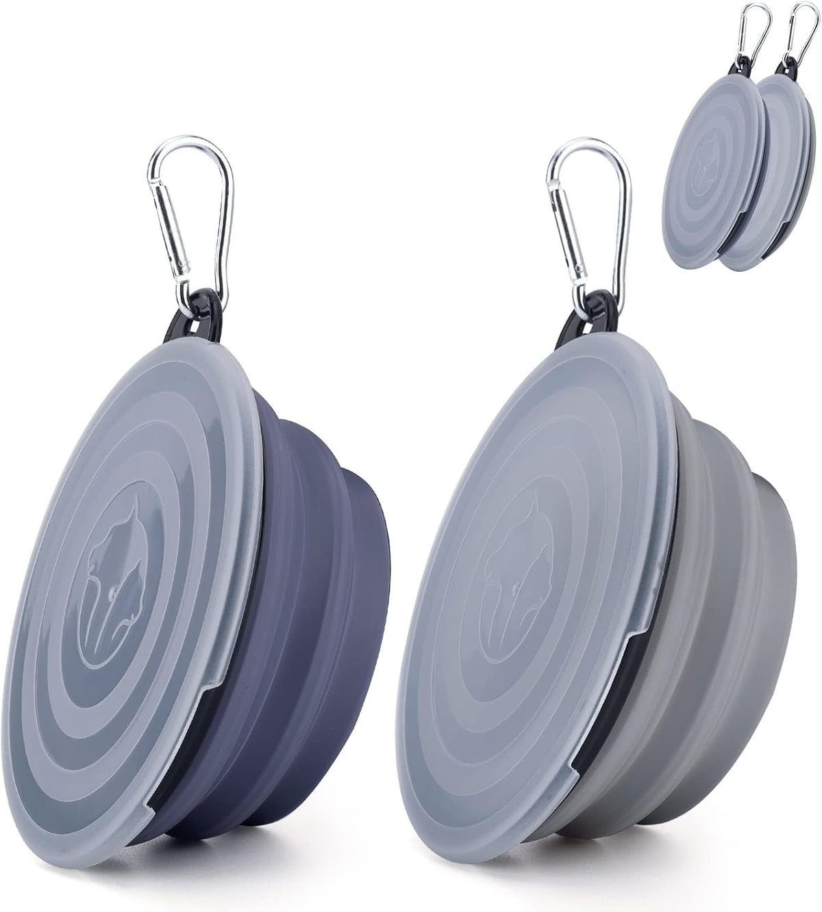 SLSON Dog Bowls Pet Collapsible Bowl with Cover Lids - Taro Purple and Concrete Gray / Small Two-Tone