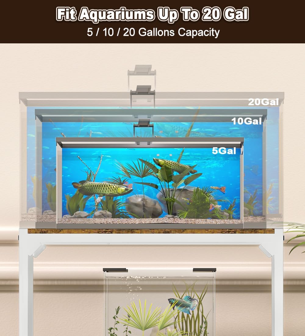 20-30 Gallon Aquarium Stand with 3-Tier Adjustable Storage Shelf – Essentials for Fish - 20 Gal White - image 4