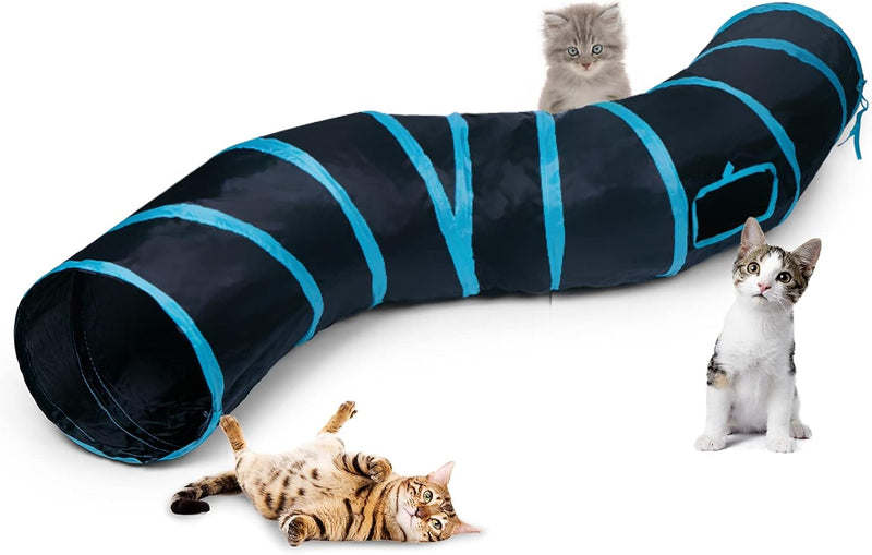 Sheldamy Cat Tunnel, S-2-Way Cat Tunnels for Indoor Cats - S-2 Way Black & Blue
