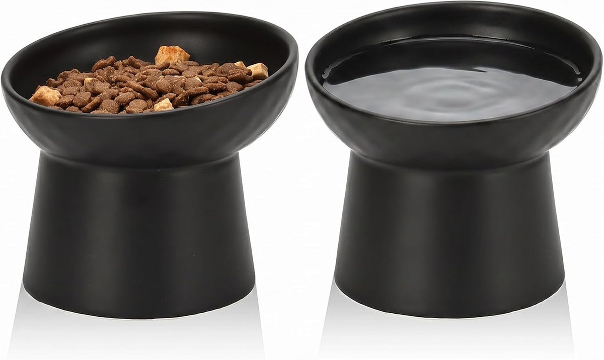 YauYik Small Raised Cat Bowls - BLACK-2PC