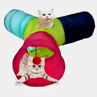 Cat Tunnel Tube Toys, 3 Ways Tunnels for Indoor Cats with Play Ball – Essentials for Cats - 3 Way Colorful