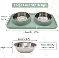BNOSDM Double Dog Food Bowls Stainless Steel Dog Food and Water Bowls - Green - image 2