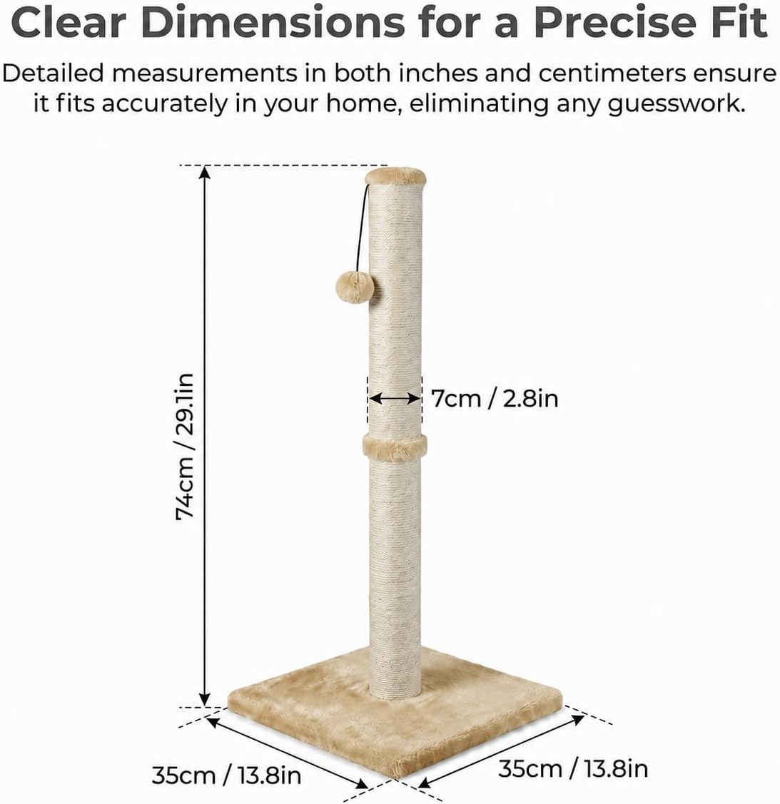 Dimaka Tall Cat Scratching Post Tree Scratcher with Sisal Rope - Light Brown / 29 inches for All Cats - image 2