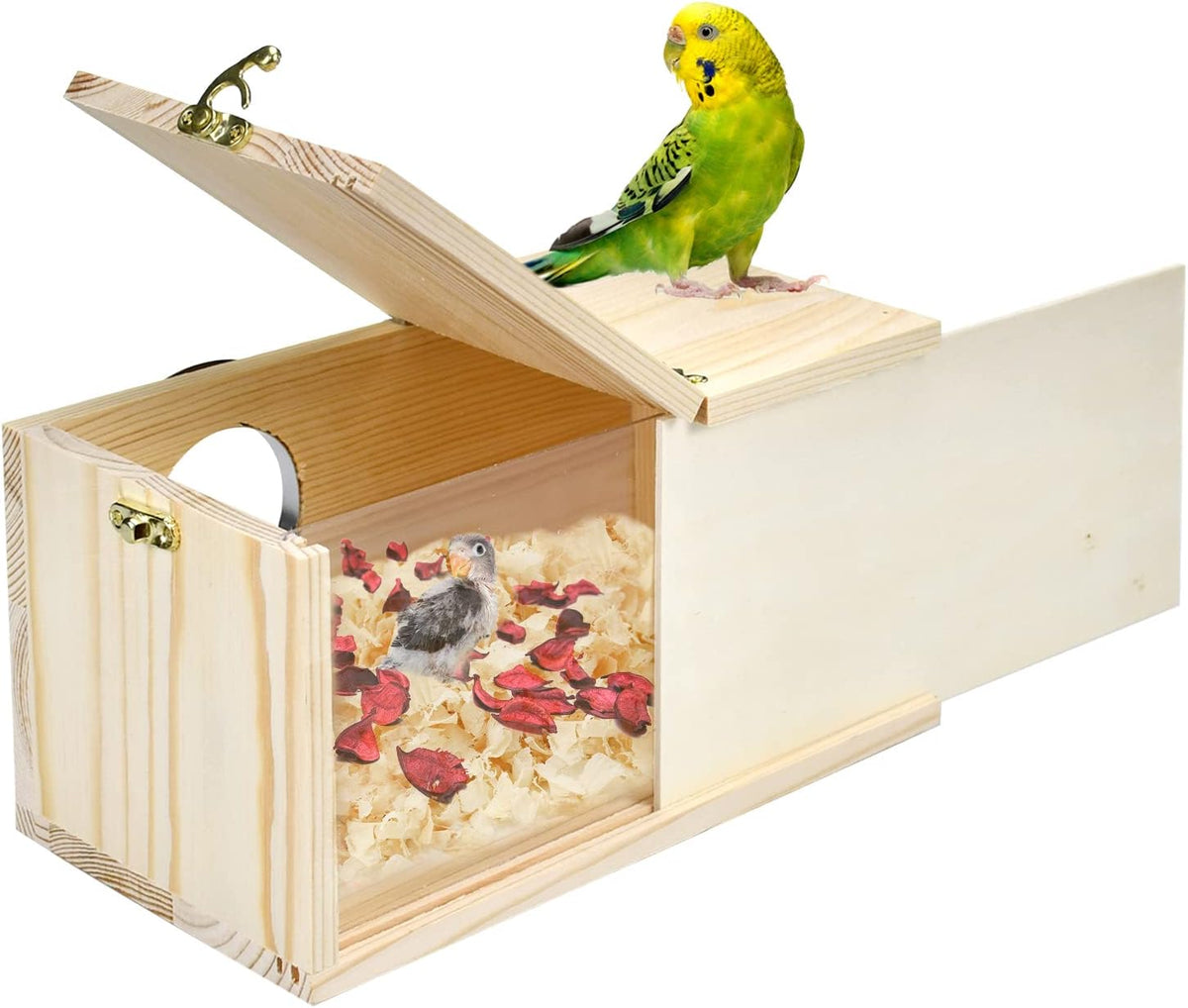 Parakeet Nesting Box Cockatiel Nesting Natural Pine Bird Nest Bird - S(9.1*5.7*5.7 inch)
