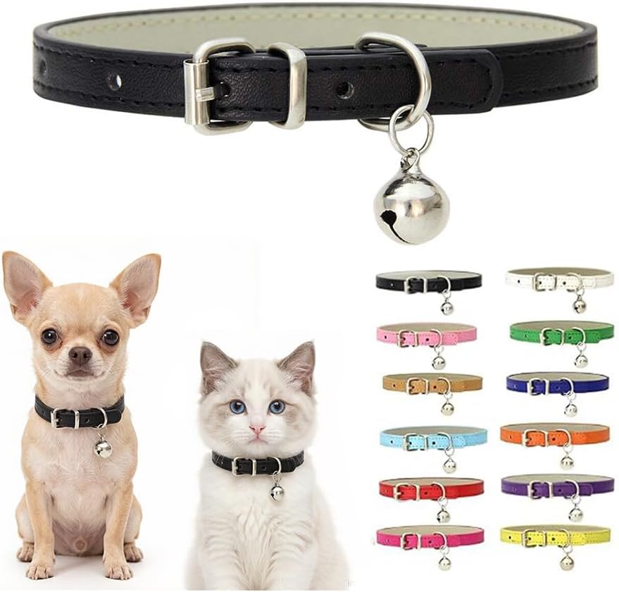 Hot Pink Kitten Collar with Bell - S for Neck 10"-13" / Black