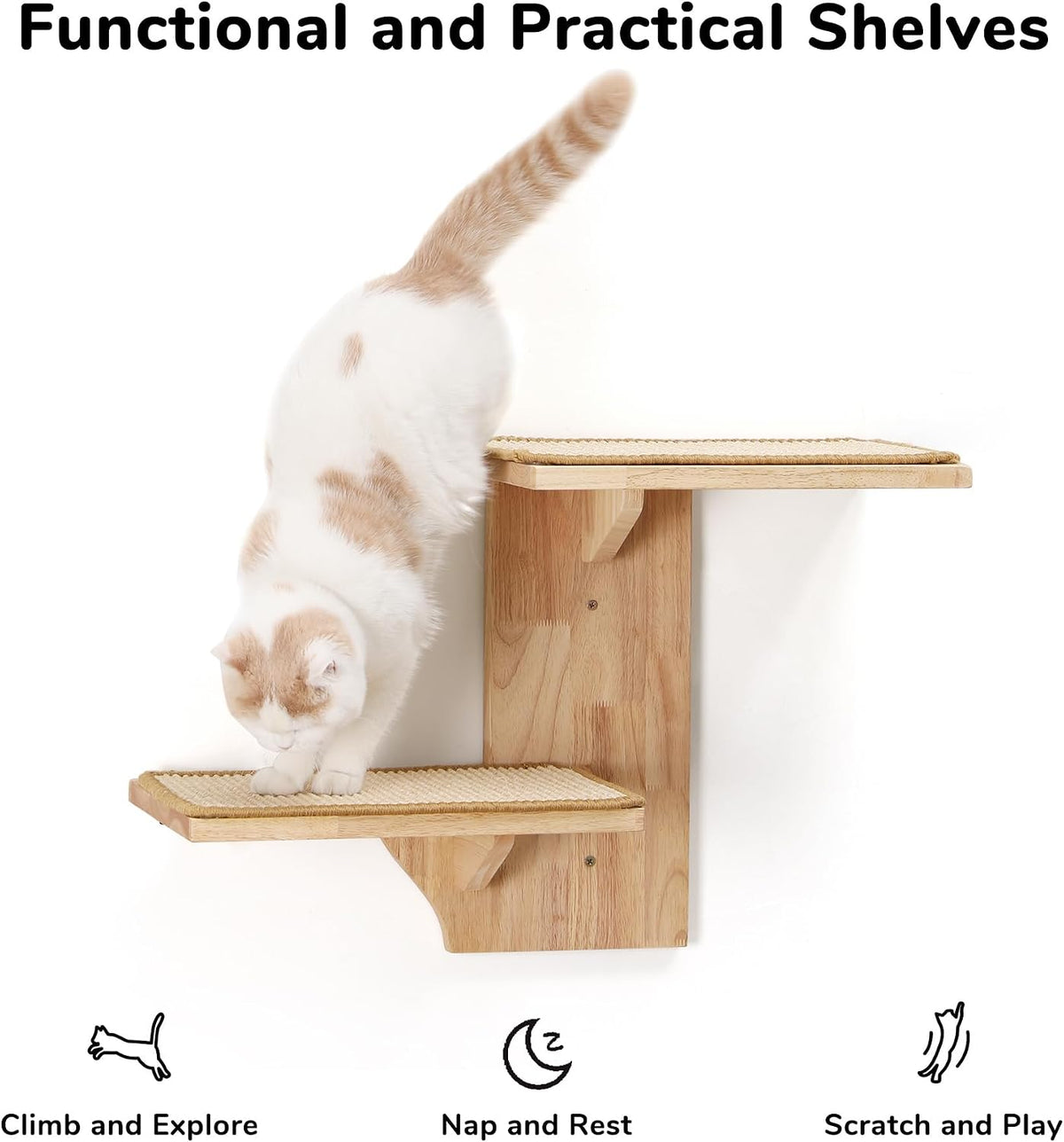 FUKUMARU Cat Wall Shelves, 2 Platform with Soft Cushion Perch – Essentials for Cats - Sisal mat - image 3