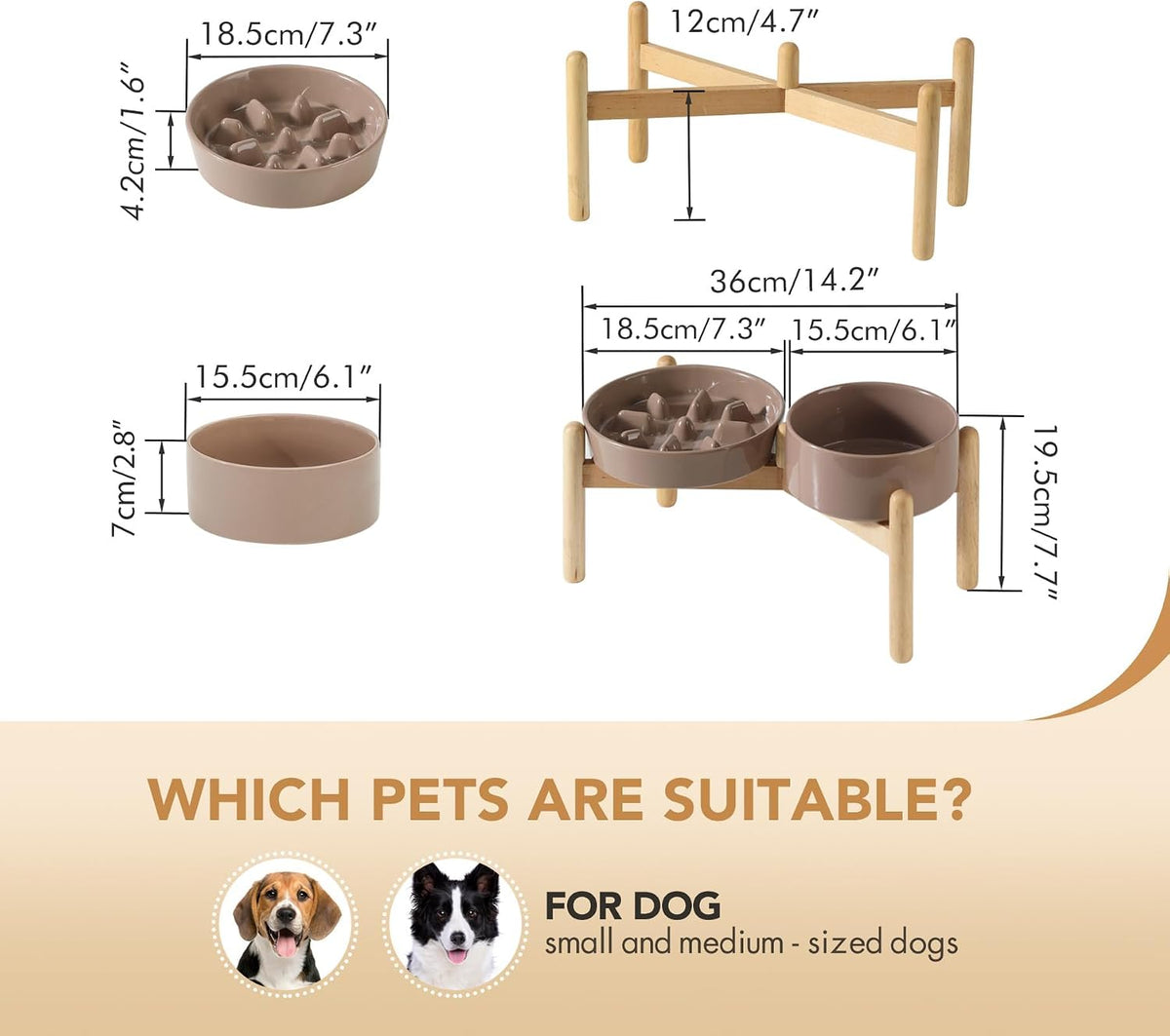 Ceramic Slow Feeder Dog Bowls - Brown Coffee / 7.3inch-C+Bowl Set - image 2