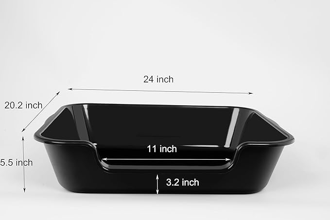 2 Pack of Extra Large Cat Litter Box (ABS Material), Low Entry Senior Litter Pen for Geriatric Kitty Big Cats, Jumbo Pet Safe Litter Boxes Tray for Indoor Pets Potty (Black, 24" L x 20" W)