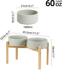 Ceramic Raised Double Bowls Set with Stand, Food & Water Bowls for Large Breed Dogs, Weighted Dog Dishes, Pet Bowl(8.2'',60OZ, Grey)