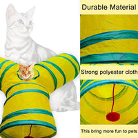 Cat Tunnel Tube Toys, 3 Ways Tunnels for Indoor Cats with Play Ball – Essentials for Cats - 3 Way Yellow Green - image 4