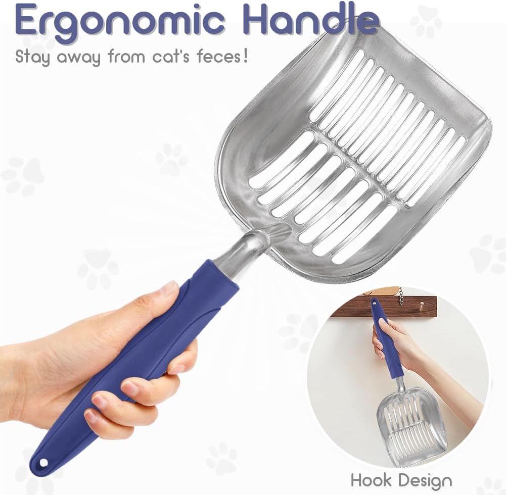 Showvigor Cat Litter Scoop, Metal Cat Scooper - Deep Blue - image 4