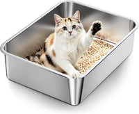 Stainless Steel High Sides Cat Litter Box - M-17.12"L x 13.19"W x 5"H