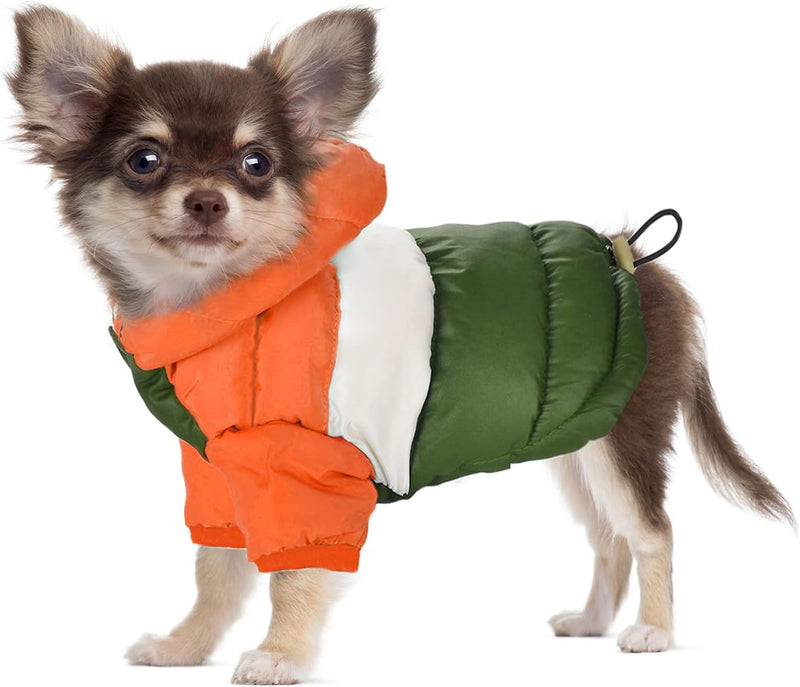 Dog Vest Winter Coat for Small Dogs Boy Girls - Orange&Green / Small-chest 14 In, Back 9 in