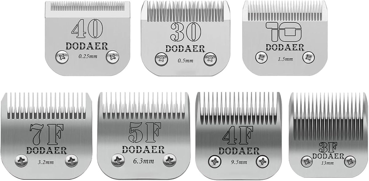 10# Dog Grooming Ceramic Blades, Compatible with Andis, Oster A5 - 10+30+40+7F+5F+4F+3F / Silver