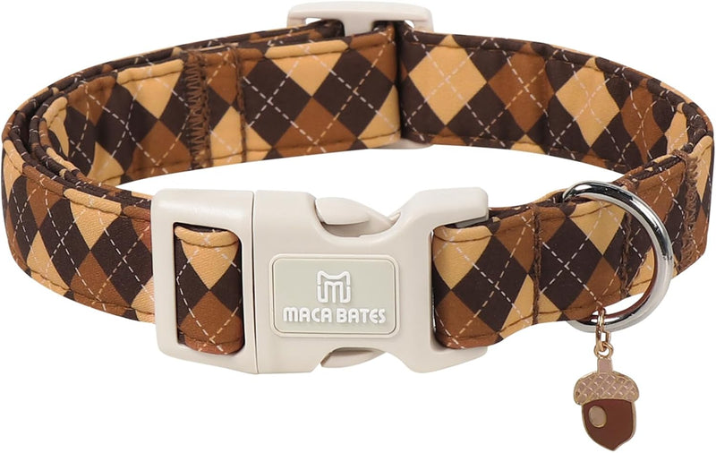 Maca Bates Fall Plaid Dog Collar, Pumpkin Charm, Small for Girl - 1-Autumn-Argyle-Brown / XL