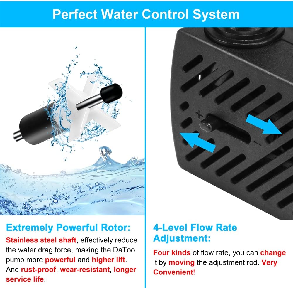 DaToo 50GPH 3W Small Submersible Water Pump Mini Fountain Pump Ultra - 5W 95GPH (With 3.3ft Free Tubing) - image 3