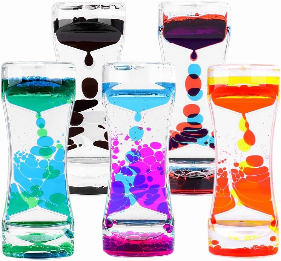 Oneshow 3 Pack Liquid Motion Bubbler Oil Hourglass Sensory Toys - 5 Colors 5 Pack