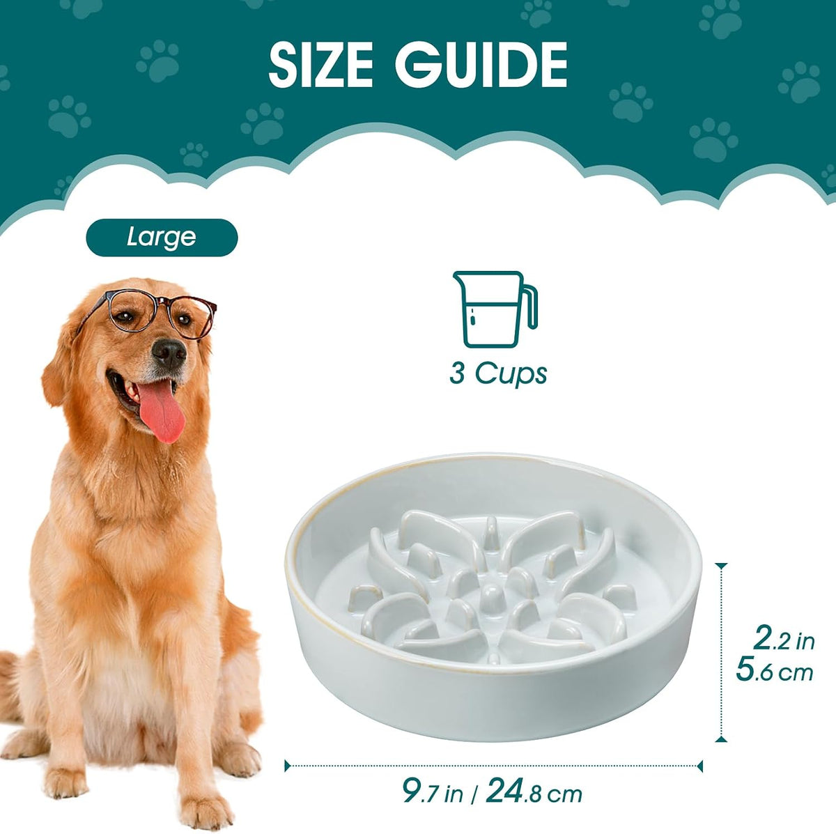 vancasso Ceramic Slow Feeder Dog Bowls - L-3 Cups / Grayish Cyan - image 2