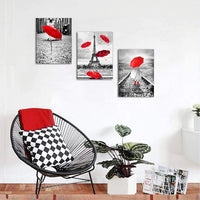 Black and white landscape Eiffel Tower 3 Piece Wall Art for Living Room Bathroom Decorations Kitchen Wall decor modern red umbrella Poster Canvas Print Office Bedroom Home Decoration wall paintings