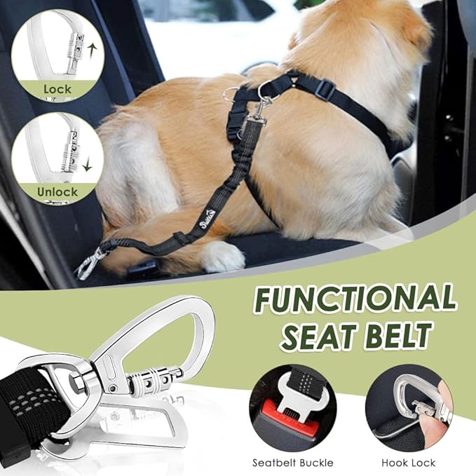 SlowTon Dog Seat Belt Harness for Car, Dog Car Harness Adjustable Mesh Breathable & Dog Seatbelt Safety Tether with Elastic Bungee for Small Medium Large Pets(Fuchsia, Double Clip, S)