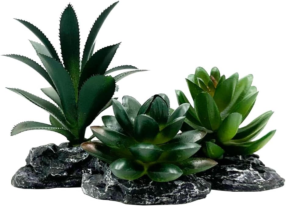 Reptile Artificial Plants Succulent Terrarium Decor Desert Rainforest - Dark-green-3pcs-se