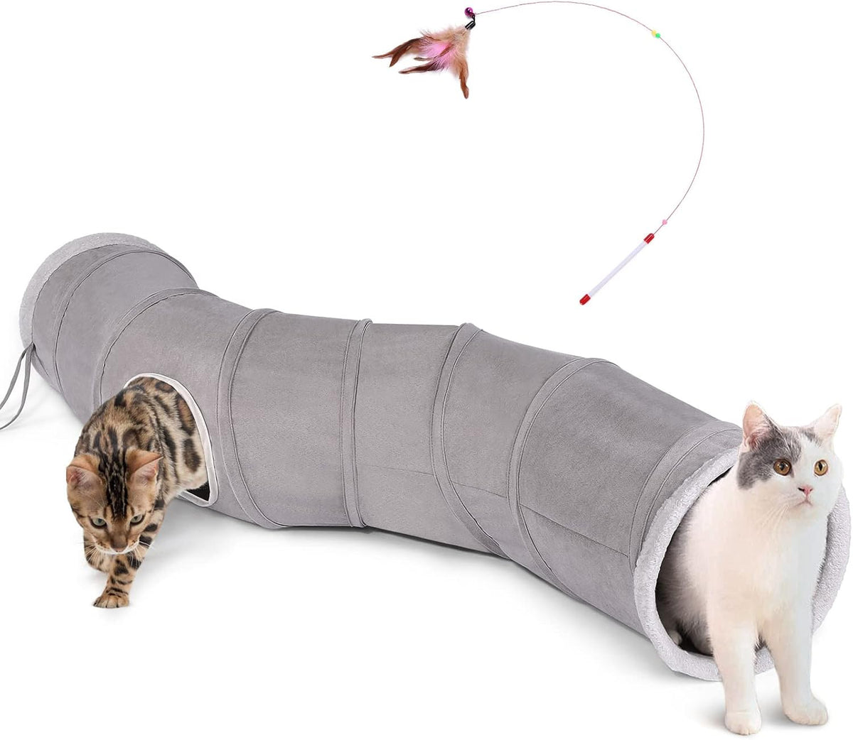 Ownpets Cactus Cat Tunnel 12" with Peek Holes for Indoor Large Cat - S-Shape (Suede Fabric) / 10 Inches in Diameter