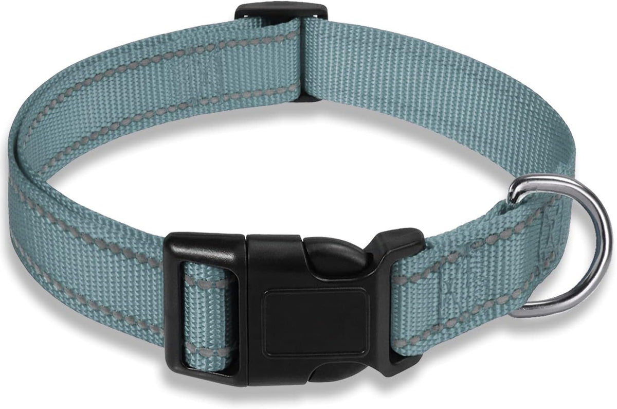 Reflective Dog Collar, Puppy Collar with Buckle Adjustable - Grey / Large :Width 1",Neck 14-22"