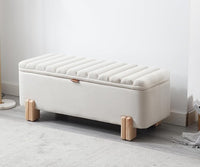Kmax 45" Storage Bench Linen Entryway Bench Upholstered Ottoman Bench with Wavy Top & Safty Hinge for Bedroom Living Room Hallway, Beige