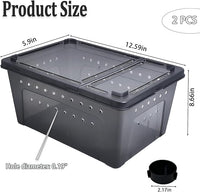 PINVNBY Reptile Enclosure Terrarium 2-Pack - 12.6"x8.7"x5.9" Multi-Purpose Transparent Plastic Habitat Cage for Gecko Scorpion Spider Snake Breeding Feeding & Cricket Keeper with Ventilated Lid, Black