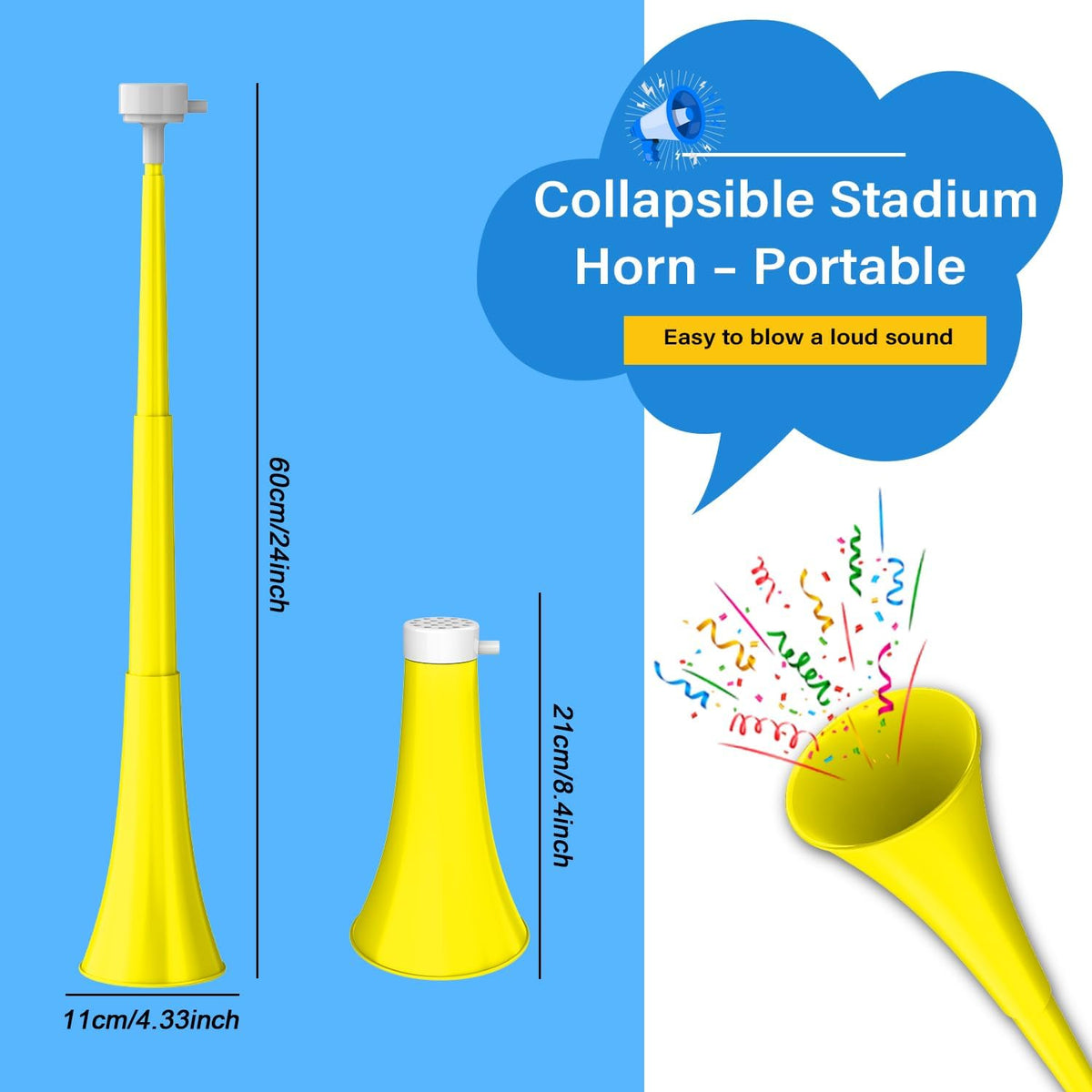 Stadium Horn Vuvuzelas Soccer Noisemakers Collapsible Blow Trumpet - Yellow - image 2