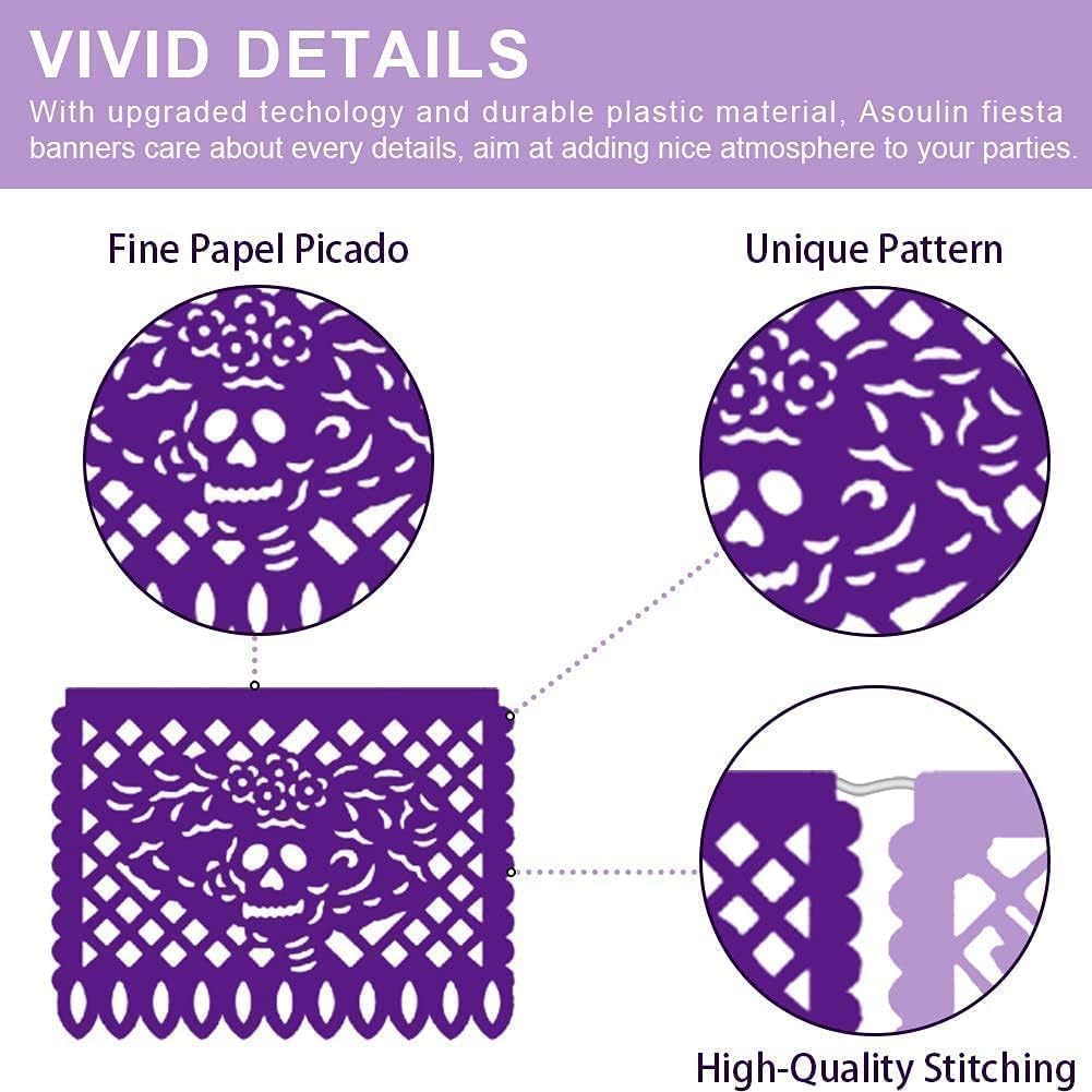 Asoulin 6 PCS Papel Picado Dia De Los Muertos - Multicolour - image 3