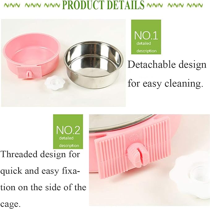 kathson Crate Dog Bowl, Removable Stainless Steel Hanging Pet Cage Bowl Food & Water Feeder Coop Cup for Cat, Puppy, Birds, Rats, Guinea Pigs 6pcs(2×Blue,2×Green,2×Pink)