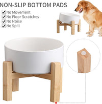 White Elevated/Raised 15°Tilted Anti Slip Ceramic Dog Bowl for Medium & Large Breeds,Slanted Bulldog Big Face Pet Food Water Feeding Dish with Stand (7.6 Cups/60OZ)