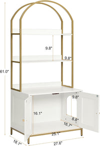 Cat Litter Box Enclosure with 2-Tier Shelves - White and Gold - image 4