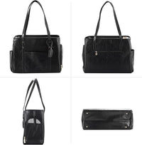 Fashion Dog Carrier Purse, Premium Leather Cat Carrier Bag, Airline Approved Soft Sided Pet Travel Tote Bag with Pockets Black