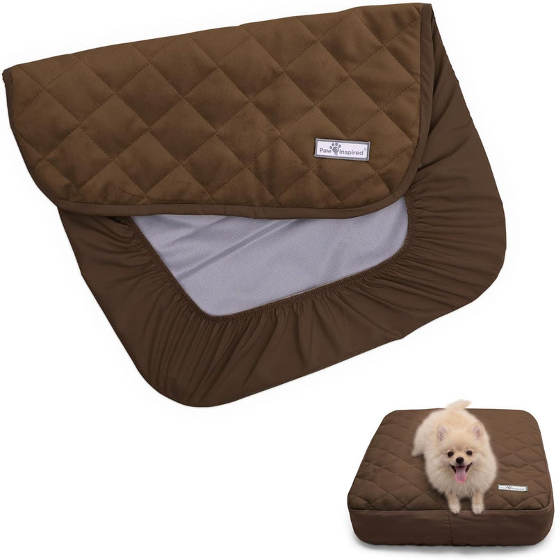 Paw Inspired Washable, Waterproof Fitted Dog Bed Cover - 24 x 17 x 5 Inch / Dark Brown
