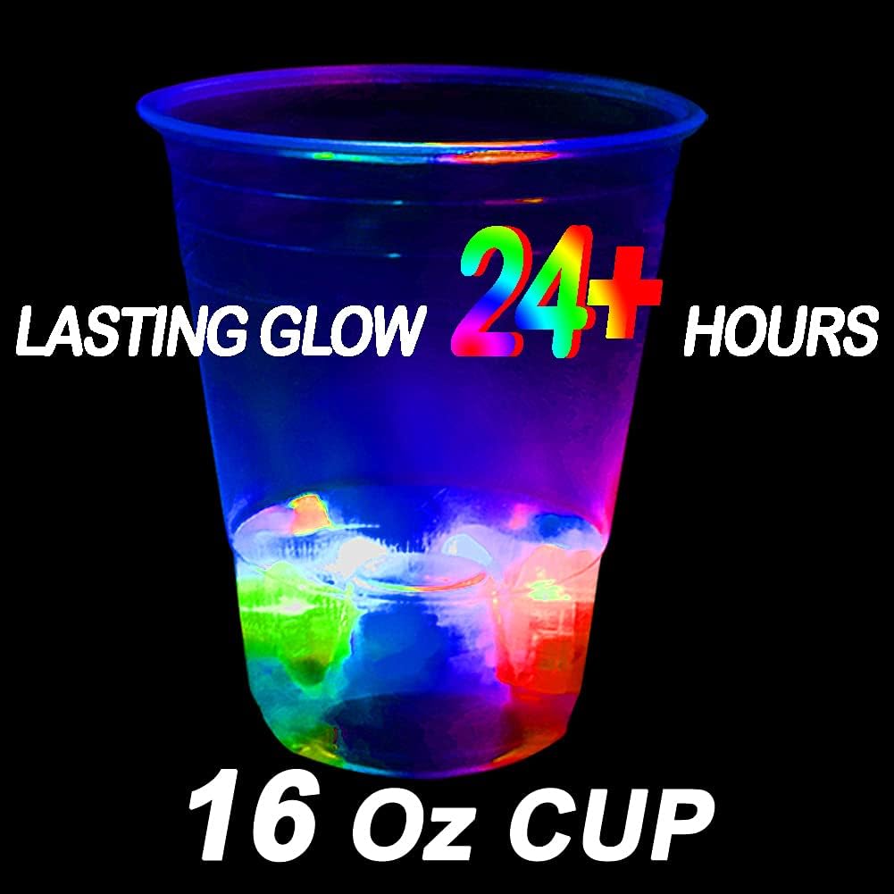 LLKMDSS light up party cups, 40 pack of 16 oz plastic cups with flashing color LED lights - view 2