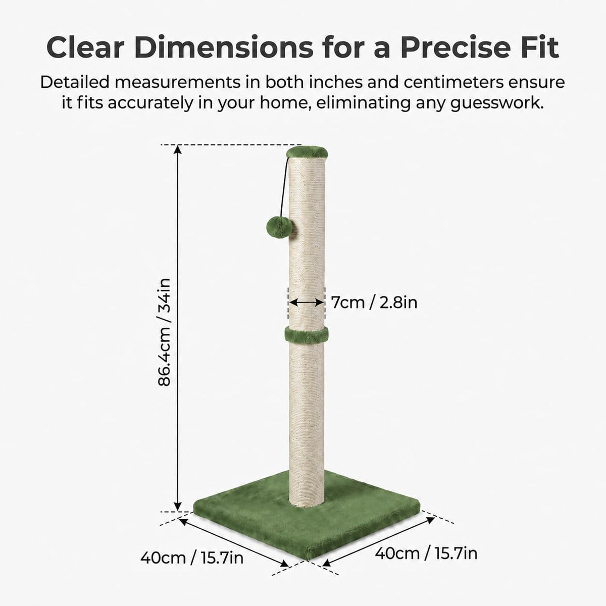 Dimaka Tall Cat Scratching Post Tree Scratcher with Sisal Rope - Green / 34 inches for Large Cats - image 2