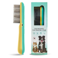 Premium Flea Comb for Dogs & Cats with Long Hair - 3-Row Stainless Steel Detection Tool with Manual Cleaning Brush | Electric Negative Ion Grooming Comb for Shaggy Dogs, Cats and Long-haired Animals