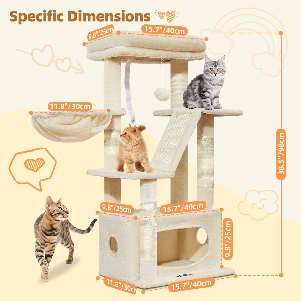 Taoqimiao Cat Tree, Suitable for Kittens - Beige / 38.5 Inches - image 2