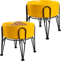 Elevated Dog Bowls, Ceramic Raised Dog Bowl Set with Anti-Slip and Non-Tip Metal Stand, 2 Pack Pet - Yellow / 7.6 Cups | 2 Pack | For Large Dogs