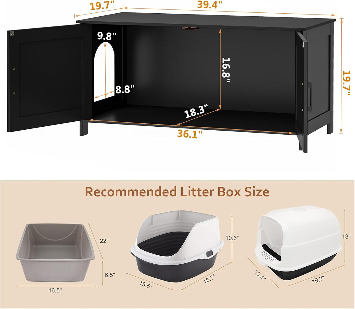 31.5" L Cat Litter Box Enclosure with Barn Door - 39.4"L / Black - image 4