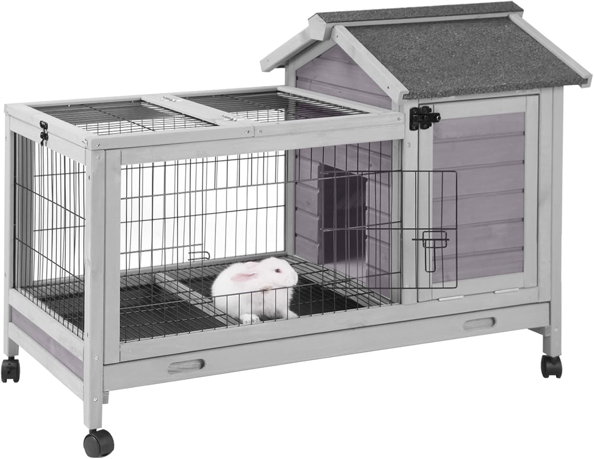 Wooden Rabbit Hutch Indoor and Outdoor - Grey