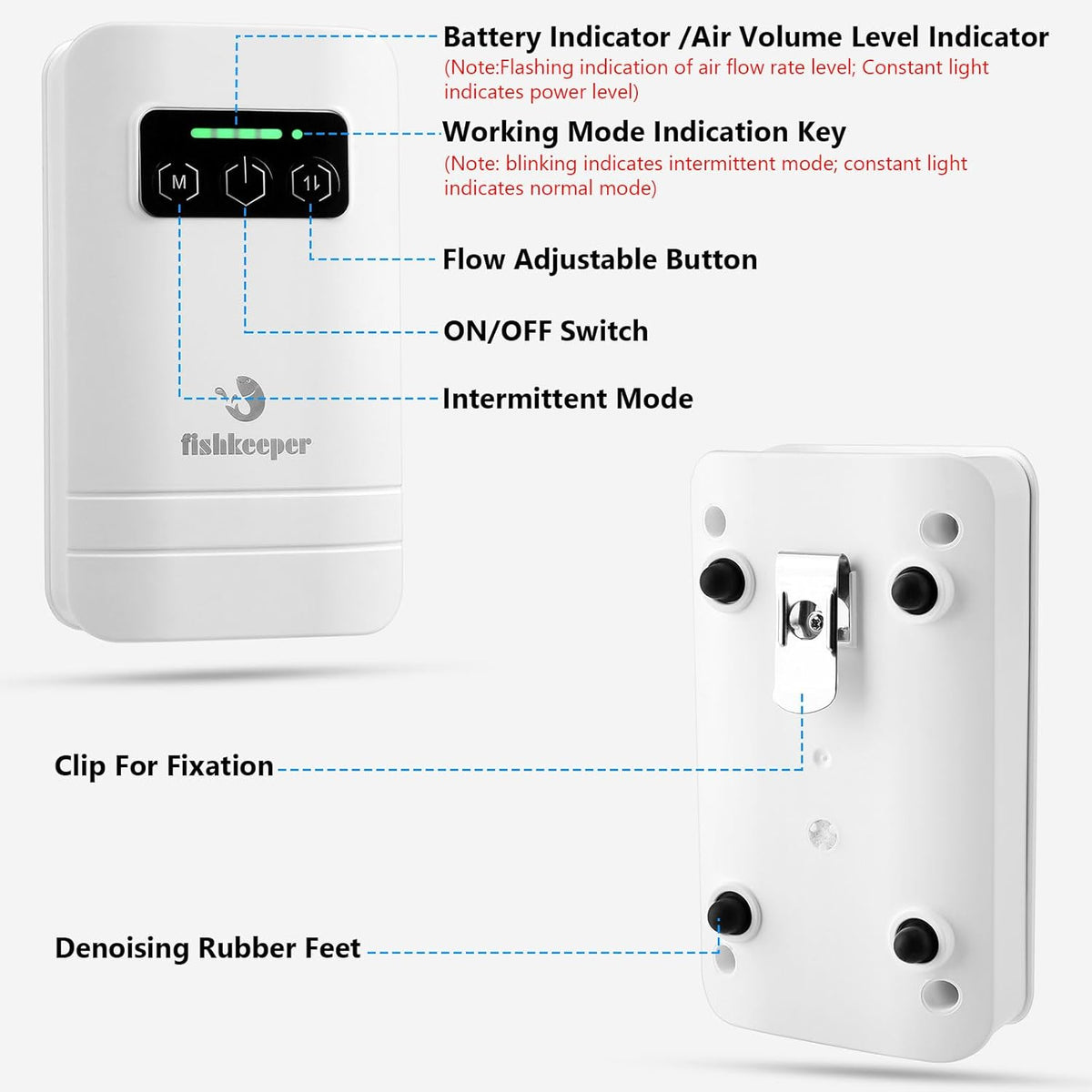 fishkeeper Battery Powered Aquarium Air Pump - S(2W-2200mAh Up to 60 Gal) - image 2