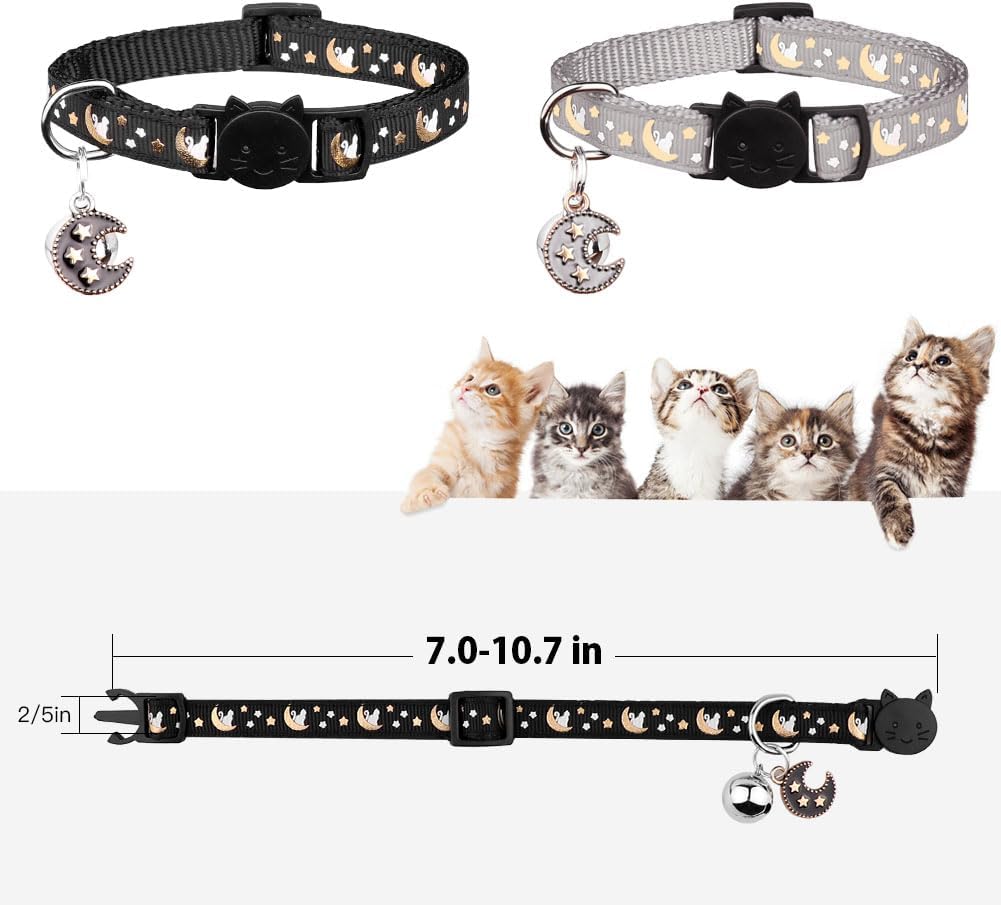 Baeuppit 2Pcs Breakaway Cats Collars Cat Collars for Boy & Girl Cats - 7.0-10.7'' / Black+Gray - image 4