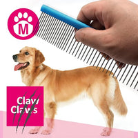 Greyhound Oval Grooming Comb – Aluminum handle, Stainless Steel Teeth Comb for Long-Haired Dogs & Cats, Removes Mats, Tangles, and Loose Fur – Lightweight for Deshedding (Silver/Blue, 9.8")