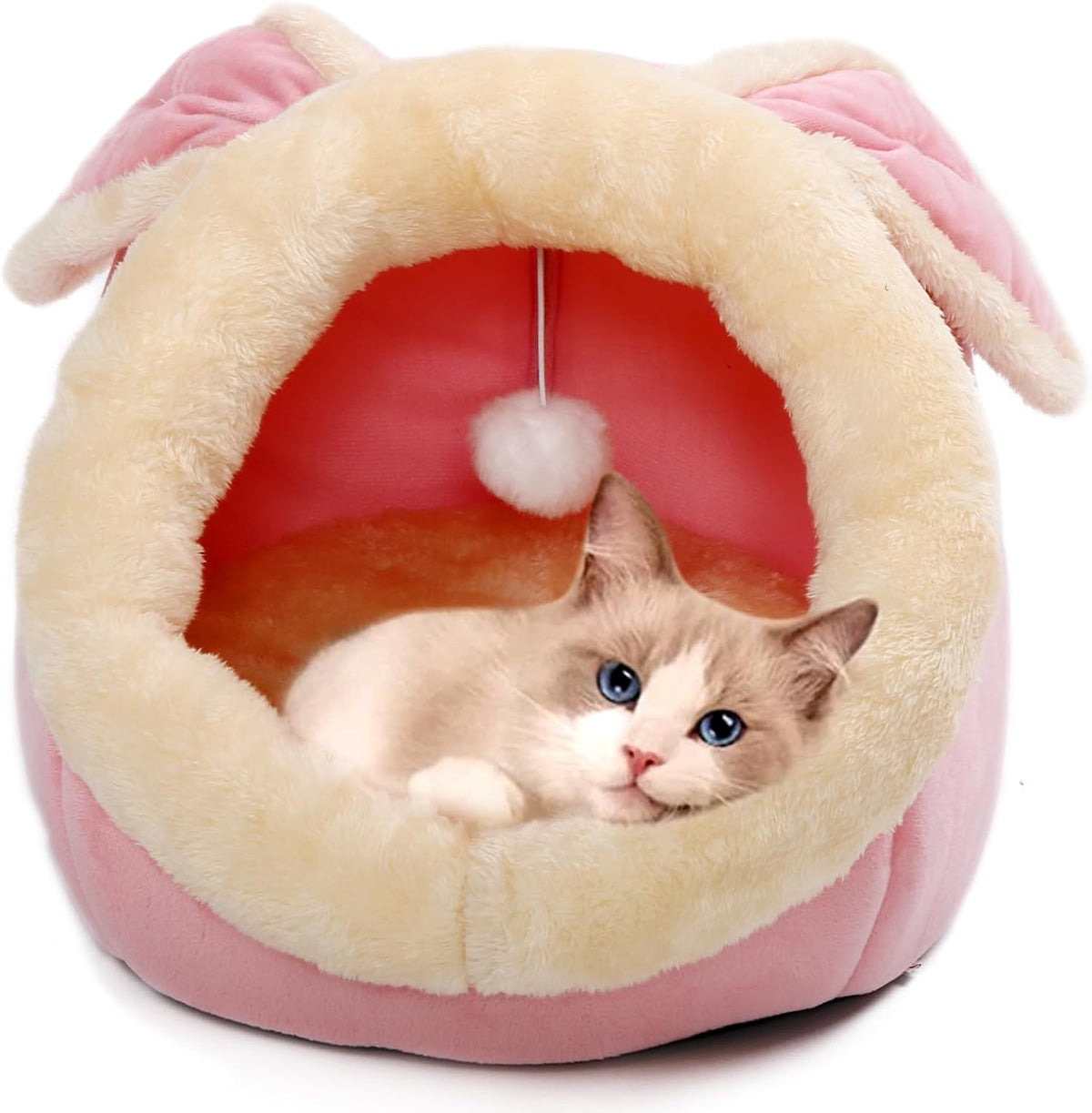 Cat Beds for Indoor Cats-Rabbit-Shaped Cat Cave Bed with Hanging Toy - Rabbite Pink / Rabbite / M