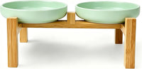 Ceramic Cat Bowls, Shallow Cat Dishes for Food and Water - Mint Green elevated