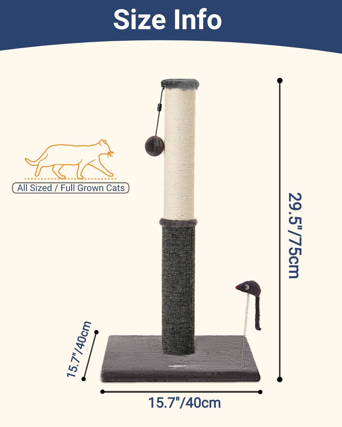 Cat Scratching Post, Cat Scratchers for Indoor Cats with Toys – Essentials for Cats - 29.5" / Smokey Gray - image 3